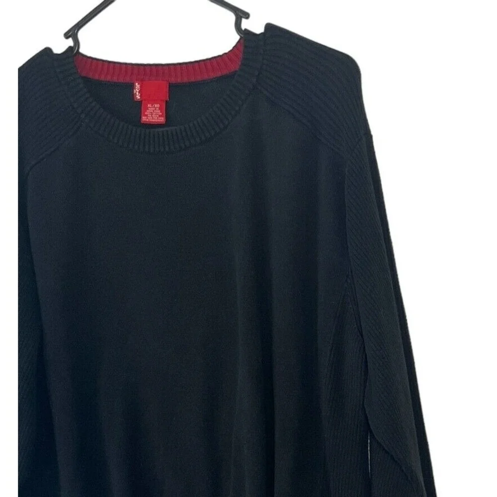 Levi's Men's Black Crew Neck Knit Sweater Ribbed Sleeves‎ Size XL